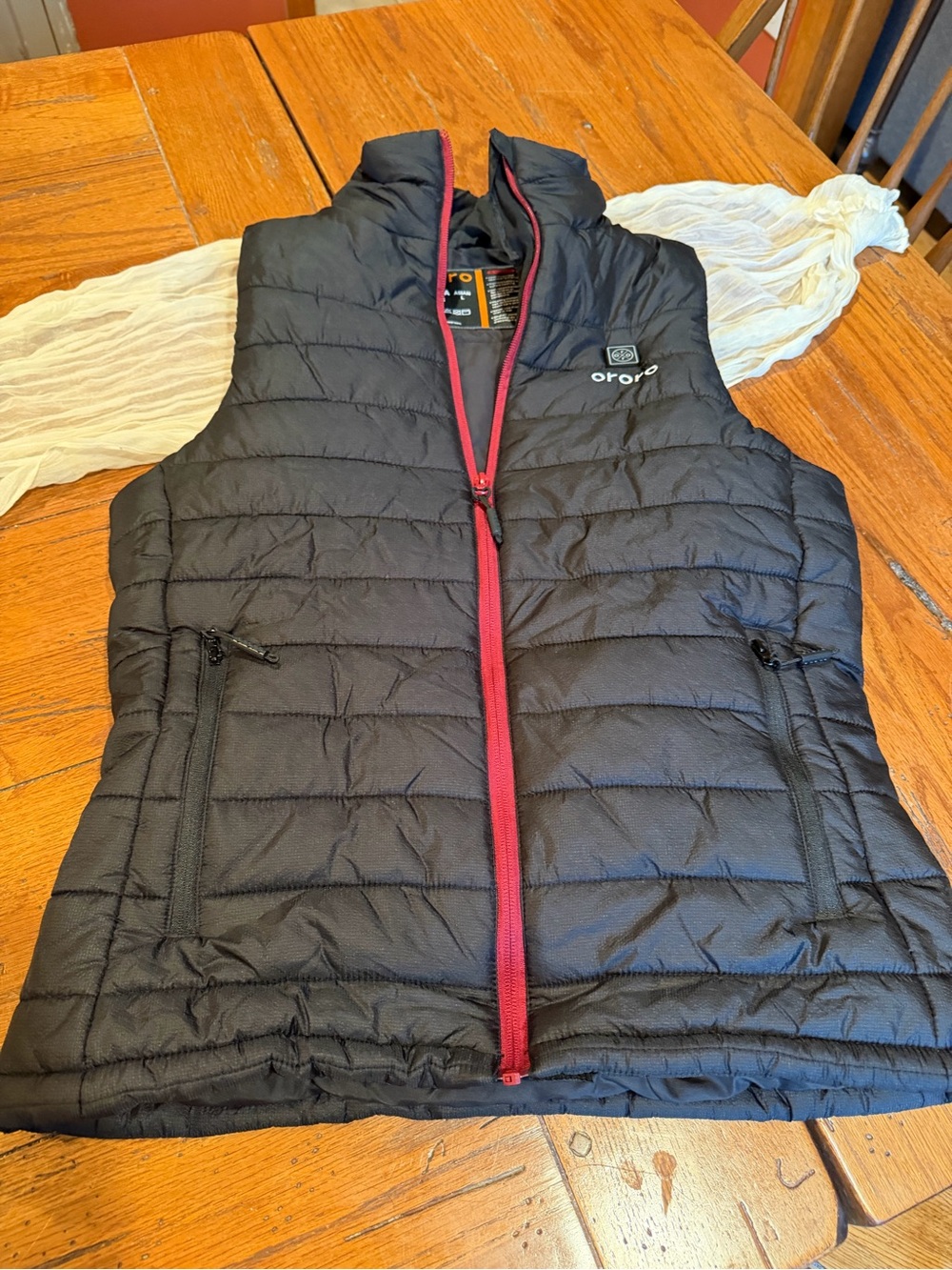 Ororo Women's Heated Black Quilted Puffer Vest with Red Trim